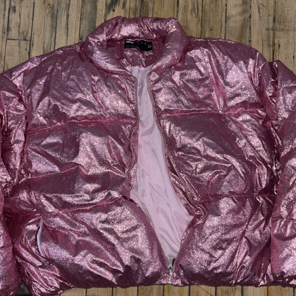 Asos Luxe Rose Pink Sparkle Cropped Bomber Size 12